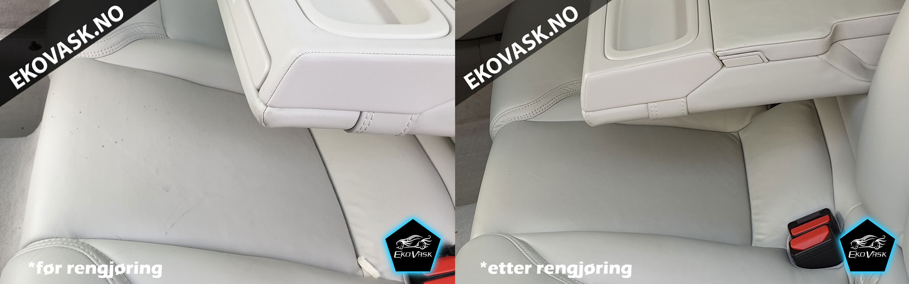 Volvo S90 2019 hvit lær i bil interiør rengjøring på parkering plass i Sotra, Askøy og Bergen billig - Nano midler bilrengjøring med høy kvalitet og lær vasking i biler fra EKOVASK NORGE.